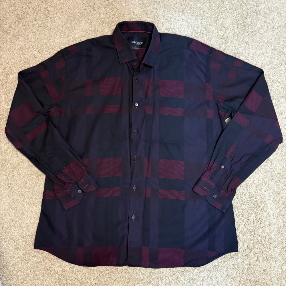 Maceoo Classy Red Fibonacci Italian Jacquard Plaid Long Sleeve Shirt 2XL